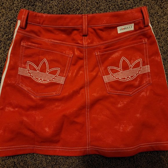 Adidas Women Originals x Fiorucci Jacquard Trefoil Red Mini Skirt 3 Stripes (S) - Picture 6 of 9